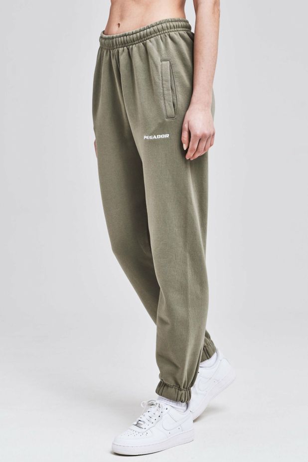Women Pegador Bottoms | Grace High Waisted Sweat Pants Washed Olive